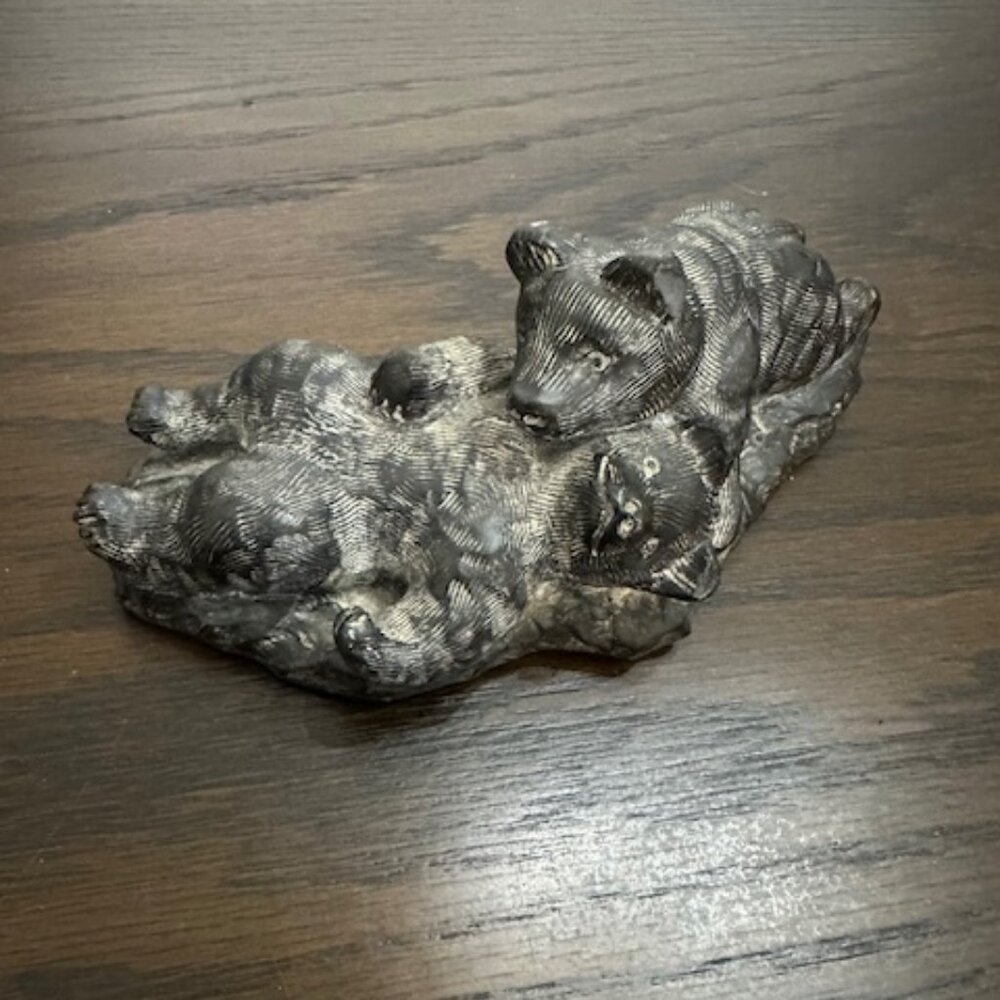 Wolf Sculptures Original Hand Carved Bear Cubs Soapstone Canada Vintage Figurine